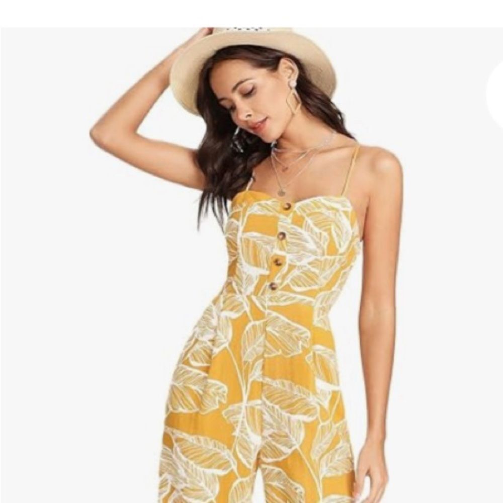 Favlux Floral Jumpsuit lined adjustable straps Size Large